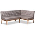 Baxton Studio Riordan Mid-Century Grey Fabric and Walnut Brown Finished Wood 2-PC Dining Nook Banquette Set 186-11355-Zoro